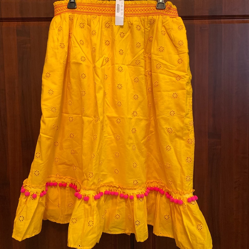 NWT J Crew Yellow and Pink Flounce Skirt